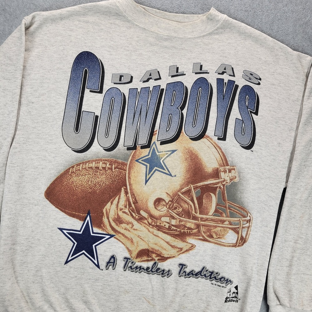 Vintage Dallas Cowboys Riddell Sweatshirt Mens‎ L Gray Crewneck Graphic USA Made